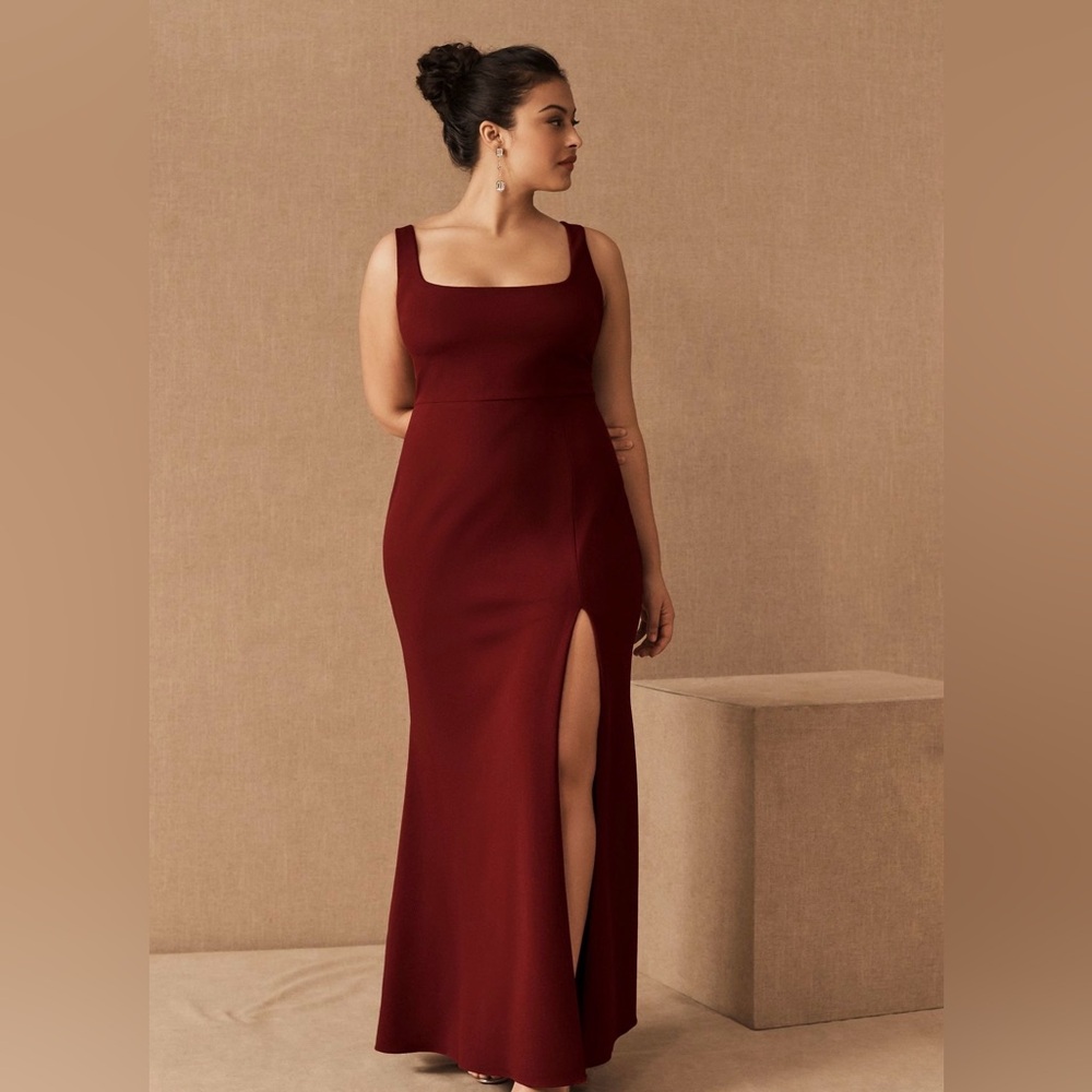 BHLDN Adena Bordeaux Red Square Neckline Long Maxi Deep Slit Dress Plus Size 20